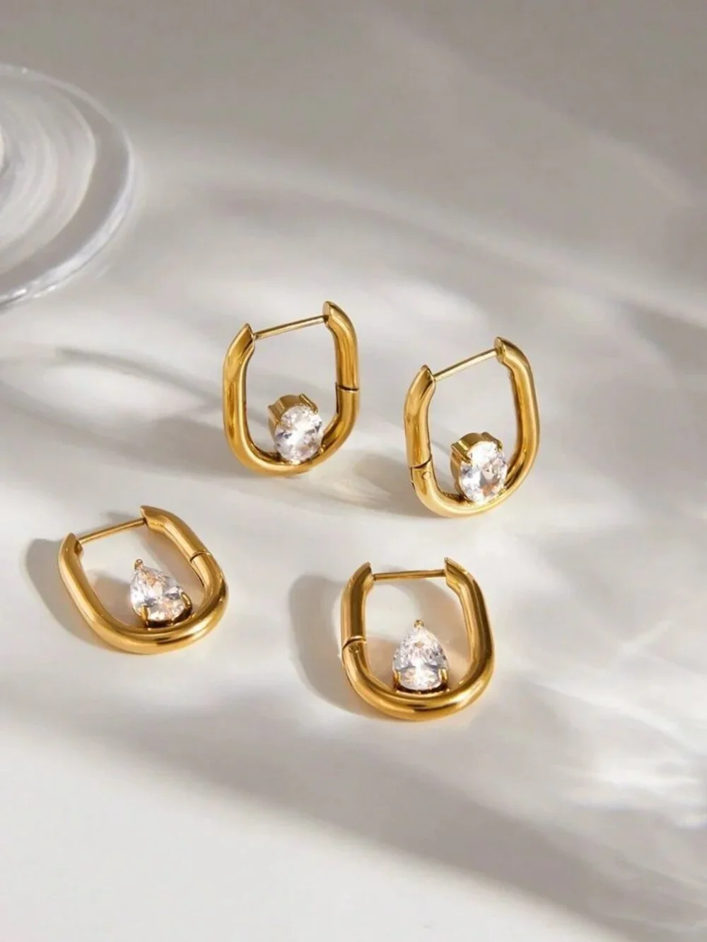 Women's  Cz Diamond Rhinestone  Gold Hoop Earrings